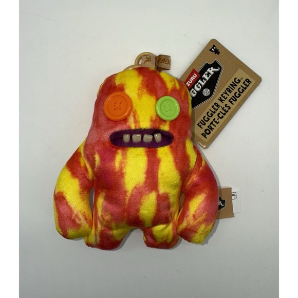 FUGGLER Keyring Plush Keychain Funny Ugly New Monster Collectible BLUE BUTTON - Picture 2 of 2